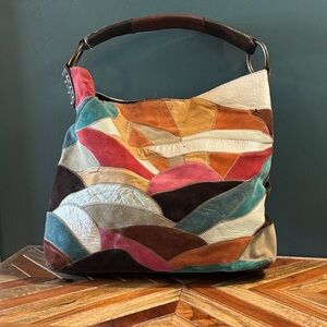 Lucky Brand suede leather Multicolor Patchwork Hobo Bag